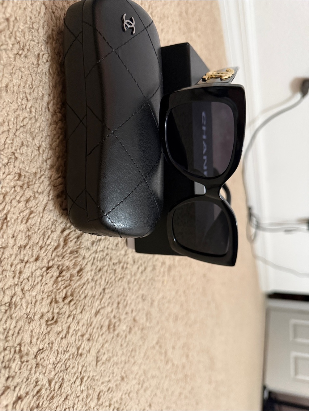 CHANEL Black Sunglasses with Gold CC Emblem
